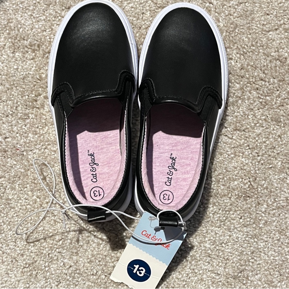 Cat & Jack Black Slip-On Sneakers for Kids Size 13